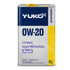 Олива YUKO MAX SYNTHETIC SAE 0W-20 API SN 4л каністра жерсть