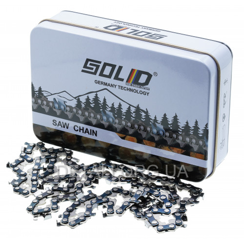 Цепь 64 звена (32 зуба) Solid для твердых пород шаг 1/4" паз 1,1 мм (metal box)